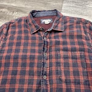 Carbon2Cobalt Red Gray Mens M Relaxed Fit Textured Plaid Rugged Button‎ Up Shirt